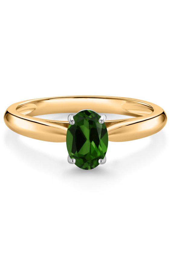 10K Yellow Gold Green Chrome Diopside Solitaire Engagement Ring for Women (0.70 Cttw, Oval 7X5MM, Gemstone Birthstone, Size 5)