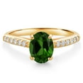 thumbnail image 1 of Gem Stone King 10K Yellow Gold Green Chrome Diopside and White Lab Grown Diamond Engagement Ring for Women (1.38 Cttw, Oval 8X6MM, Gemstone Birthstone, Size 5), 1 of 4