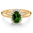 thumbnail image 1 of Gem Stone King 10K Yellow Gold Green Chrome Diopside and White Lab Grown Diamond Halo Engagement Ring for Women (0.83 Cttw, Gemstone, Oval 7X5MM, Size 8), 1 of 4