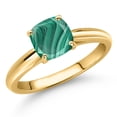 thumbnail image 1 of Gem Stone King 10K Yellow Gold Green Malachite Solitaire Engagement Ring for Women | 1.50 Cttw | Cushion 6MM | Gemstone Birthstone | Size 9, 1 of 6