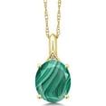 thumbnail image 1 of Gem Stone King 10K Yellow Gold Green Malachite and White Diamond Pendant Necklace for Women (6.02 Cttw, with 18 inch Chain), 1 of 4