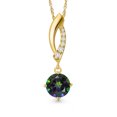thumbnail image 1 of Gem Stone King 10K Yellow Gold Green Mystic Topaz and Lab Grown Diamond Pendant Necklace for Women | 1.03 Cttw | Gemstone November Birthstone | Round 6MM | With 18 inch Chain, 1 of 6