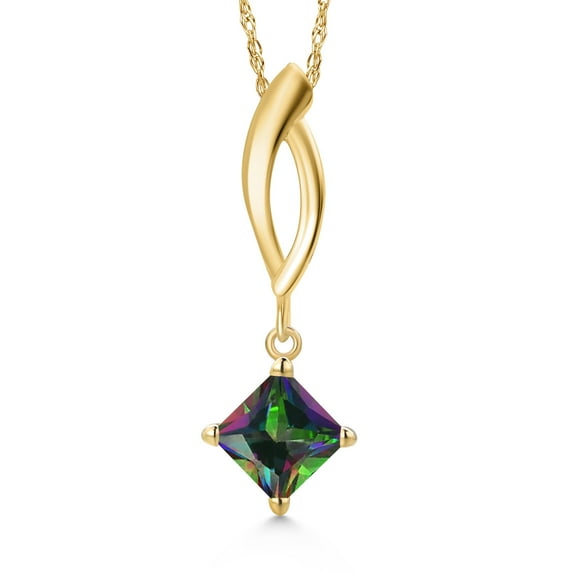 Gem Stone King 10K Yellow Gold Green Mystic Topaz Pendant Necklace for Women | 0.80 Cttw | Gemstone November Birthstone | Princess 5MM | With 18 inch Chain