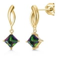 thumbnail image 1 of Gem Stone King 10K Yellow Gold Green Mystic Topaz Stud Dangle Earrings for Women | 1.60 Cttw | Gemstone November Birthstone | Princess 5MM, 1 of 6