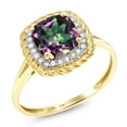 thumbnail image 1 of Gem Stone King 10K Yellow Gold Green Mystic Topaz and White Diamond Women Engagement Ring (1.87 Cttw, Cushion Cut 7MM, Available in Size 5, 6, 7, 8, 9), 1 of 7