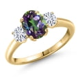 thumbnail image 1 of Gem Stone King 10K Yellow Gold Green Mystic Topaz and White Moissanite Engagement Ring for Women | 2.04 Cttw | Oval 8X6MM | Gemstone November Birthstone | Size 9, 1 of 7