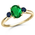 thumbnail image 1 of Gem Stone King 10K Yellow Gold Green Nano Emerald and Blue Sapphire 3-Stone Ring for Women | 1.05 Cttw | Oval 8X6MM | Gemstone May Birthstone | Size 9, 1 of 6
