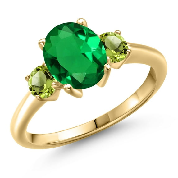 Gem Stone King 10K Yellow Gold Green Nano Emerald and Green Peridot Engagement Ring for Women | 2.10 Cttw | Oval 9X7MM | Gemstone May Birthstone | Size 7