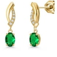 thumbnail image 1 of Gem Stone King 10K Yellow Gold Green Nano Emerald and Lab Grown Diamond Stud Dangle Earrings for Women | 0.85 Cttw | Gemstone May Birthstone | Oval 6X4MM, 1 of 6