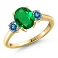 thumbnail image 1 of Gem Stone King 10K Yellow Gold Green Nano Emerald and Persian Blue Moissanite Engagement Ring for Women | 1.96 Cttw | Oval 9X7MM | Gemstone May Birthstone | Size 5, 1 of 6