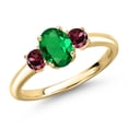 thumbnail image 1 of Gem Stone King 10K Yellow Gold Green Nano Emerald and Red Rhodolite Garnet Engagement Ring for Women | 1.04 Cttw | Oval 7X5MM | Gemstone May Birthstone | Size 5, 1 of 6