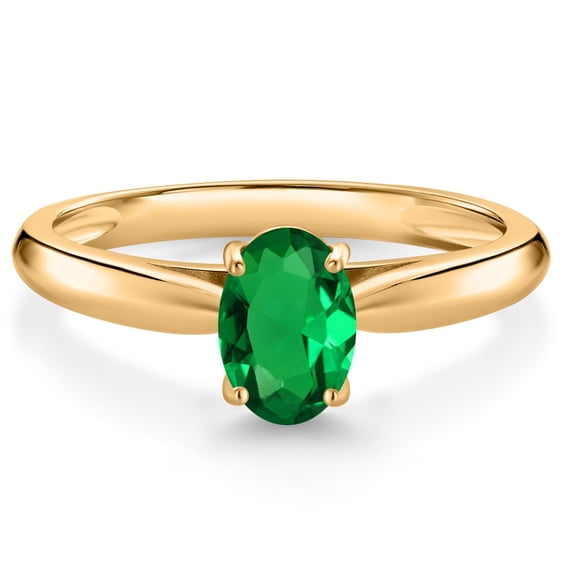Gem Stone King 10K Yellow Gold Green Nano Emerald Solitaire Engagement Ring for Women (0.60 Cttw, Oval 7X5MM, Gemstone May Birthstone, Available in Size 5, 6, 7, 8, 9)