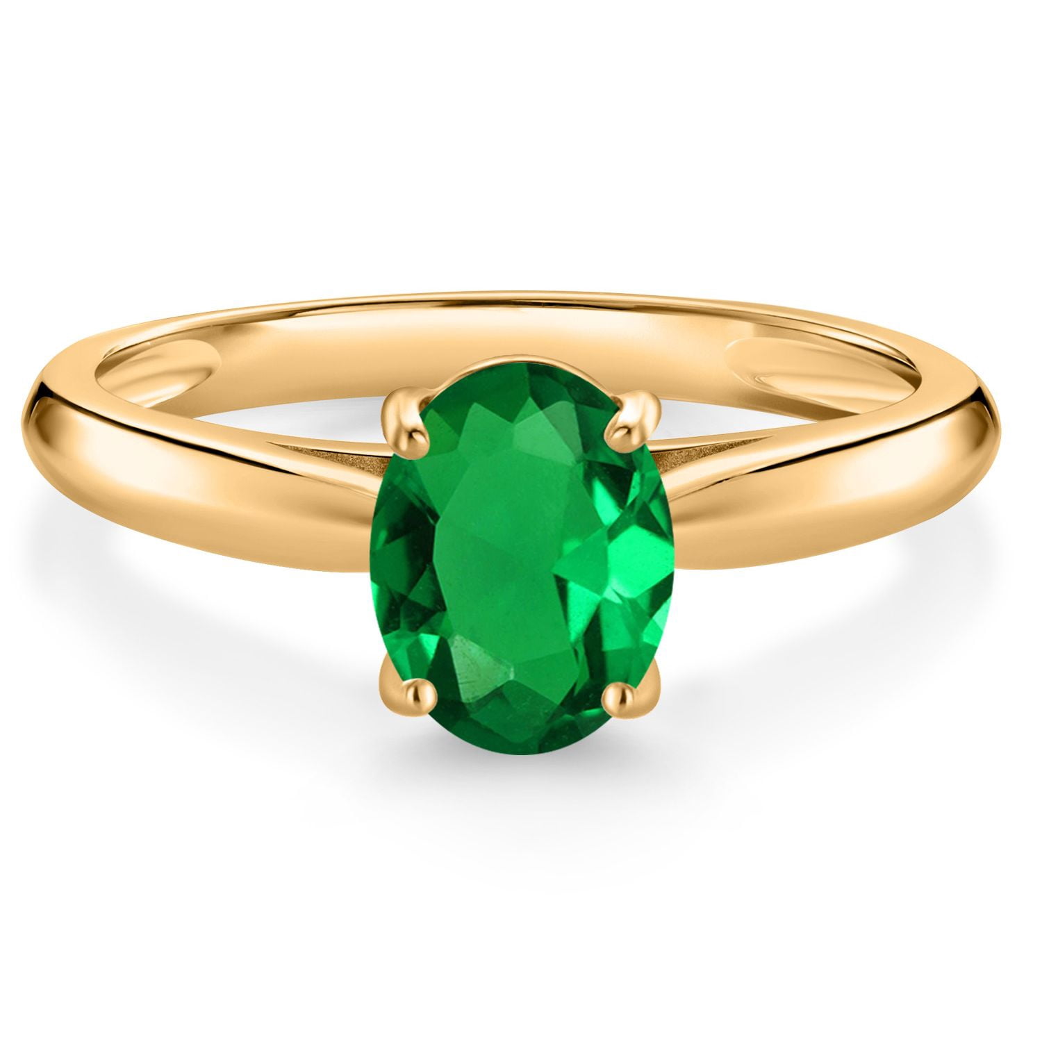 Gem Stone King 10K Yellow Gold Green Nano Emerald Solitaire Engagement Ring for Women (0.75 Cttw, Oval 8X6MM, Gemstone May Birthstone, Available in Size 5, 6, 7, 8, 9)