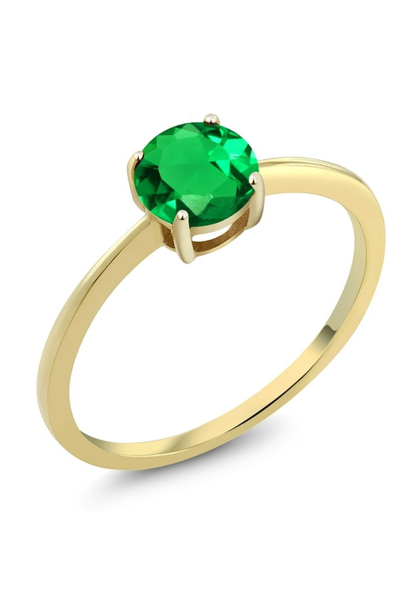 10K Yellow Gold Green Nano Emerald Solitaire Engagement Ring for Women (0.77 Cttw, Round 6MM, Gemstone May Birthstone, Size 10)