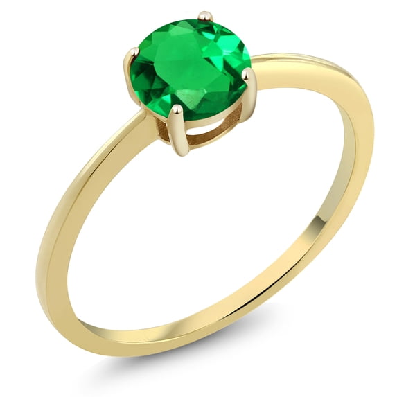 Gem Stone King 10K Yellow Gold Green Nano Emerald Solitaire Engagement Ring for Women (0.77 Cttw, Round 6MM, Gemstone May Birthstone, Size 5)