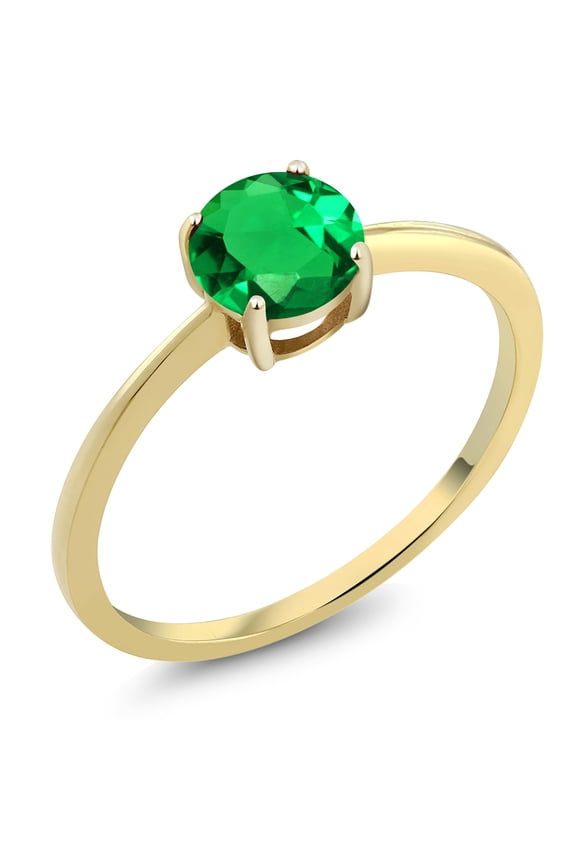 10K Yellow Gold Green Nano Emerald Solitaire Engagement Ring for Women (0.77 Cttw, Round 6MM, Gemstone May Birthstone, Size 6.5)