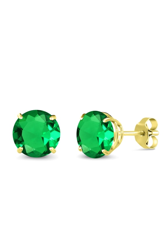 10K Yellow Gold Green Nano Emerald Stud Earrings for Women Men (2.44 Cttw, Gemstone May Birthstone, Round 7MM)