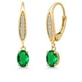 thumbnail image 1 of Gem Stone King 10K Yellow Gold Green Nano Emerald and Lab Grown Diamond Dangle Earrings for Women | 0.90 Cttw | Gemstone May Birthstone | Oval 6X4MM, 1 of 6