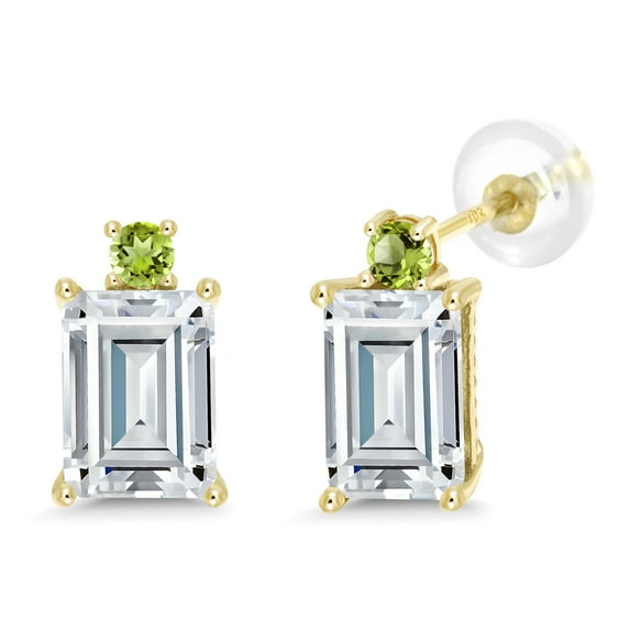 Gem Stone King 10K Yellow Gold Green Peridot Earrings Set with Moissanite (3.64 Cttw)