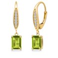 thumbnail image 1 of Gem Stone King 10K Yellow Gold Green Peridot and Lab Grown Diamond Dangle Earrings for Women | 2.08 Cttw | Gemstone August Birthstone | Emerald Cut 7X5MM, 1 of 6