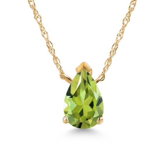 Gem Stone King 10K Yellow Gold Green Peridot Pendant Necklace for Women | 0.68 Cttw | Gemstone August Birthstone | Pear Shape 7X5MM | With 18 inch Chain