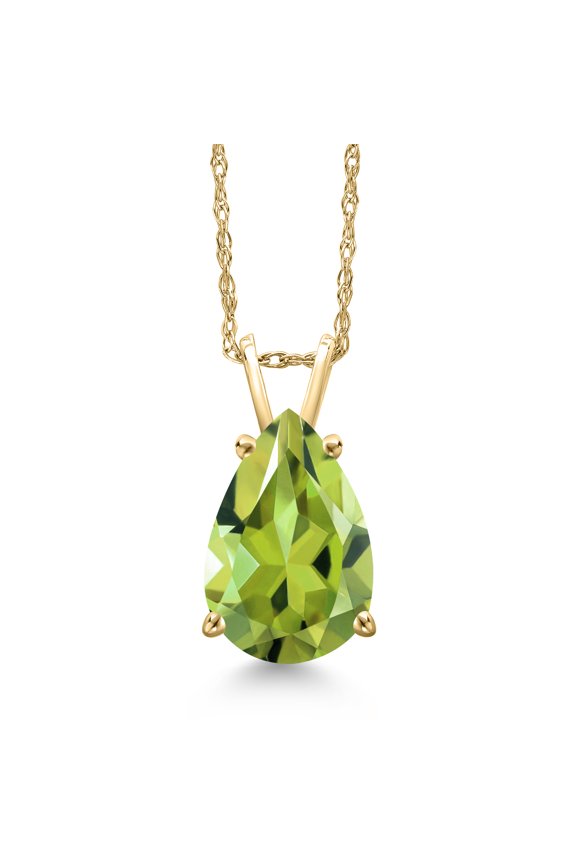 10K Yellow Gold Green Peridot Pendant Necklace for Women | 2.98 Cttw | Gemstone August Birthstone | Pear Shape 12X8MM | With 18 inch Chain