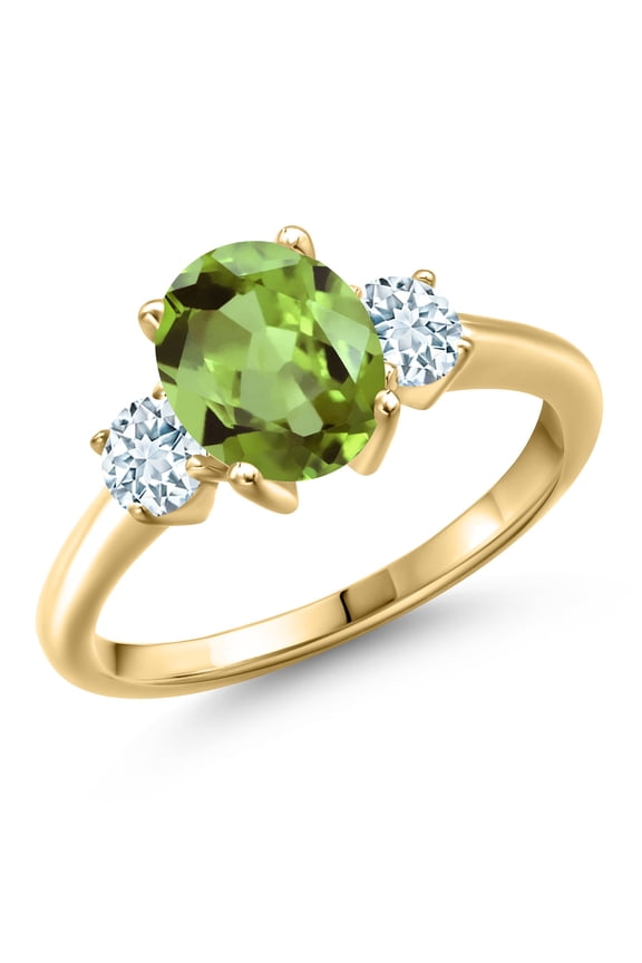 10K Yellow Gold Green Peridot and Sky Blue Aquamarine Engagement Ring for Women | 2.60 Cttw | Oval 9X7MM | Gemstone August Birthstone | Size 5