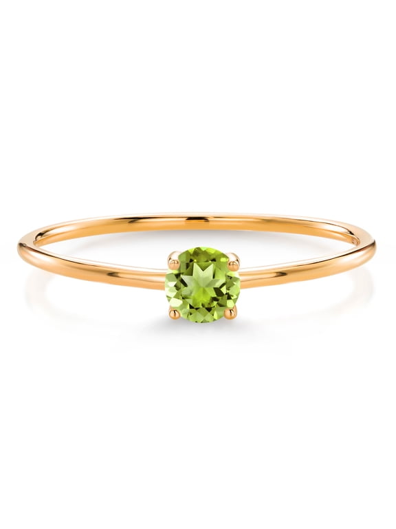 10K Yellow Gold Green Peridot Solitaire Engagement Ring for Women (0.21 Cttw, Round 3.5MM, Gemstone August Birthstone, Size 9)