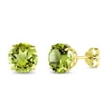 thumbnail image 1 of Gem Stone King 10K Yellow Gold Green Peridot Stud Earrings for Women Men (2.90 Cttw, Gemstone August Birthstone, Round 7MM), 1 of 5