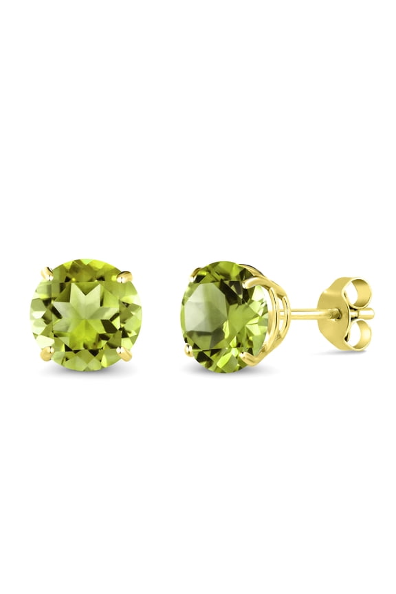 10K Yellow Gold Green Peridot Stud Earrings for Women Men (2.90 Cttw, Gemstone August Birthstone, Round 7MM)