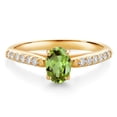thumbnail image 1 of Gem Stone King 10K Yellow Gold Green Peridot and White Lab Grown Diamond Engagement Ring for Women (1.08 Cttw, Oval 7X5MM, Gemstone August Birthstone, Size 8), 1 of 4