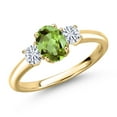 thumbnail image 1 of Gem Stone King 10K Yellow Gold Green Peridot and White Moissanite Engagement Ring for Women | 1.22 Cttw | Oval 7X5MM | Gemstone August Birthstone | Size 7, 1 of 7