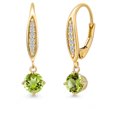 thumbnail image 1 of Gem Stone King 10K Yellow Gold Green Peridot and Lab Grown Diamond Dangle Earrings for Women | 1.00 Cttw | Gemstone August Birthstone | Round 4.5MM, 1 of 6