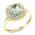 thumbnail image 1 of Gem Stone King 10K Yellow Gold Green Prasiolite and Diamond Engagement Ring for Women (1.57 Cttw, Cushion 7MM, Gemstone Birthstone, Available in Size 5, 6, 7, 8, 9), 1 of 7