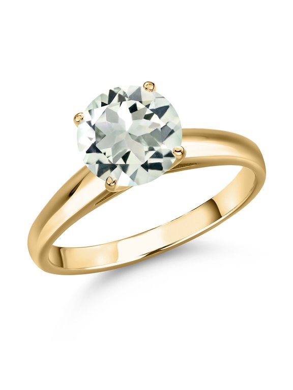 10K Yellow Gold Green Prasiolite Engagement Ring for Women | 1.85 Cttw | Round 8MM | Gemstone Birthstone | Size 6