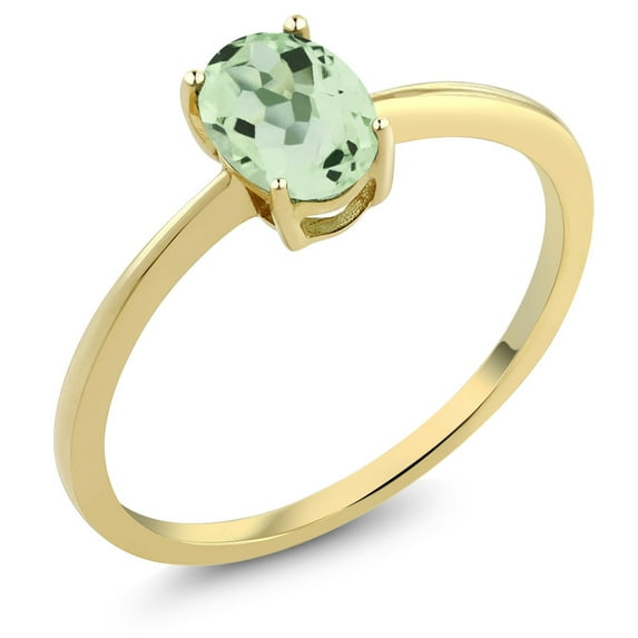 Gem Stone King 10K Yellow Gold Green Prasiolite Solitaire Engagement Ring for Women (0.75 Cttw, Oval 7X5MM, Gemstone Birthstone, Size 6.5)
