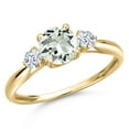 thumbnail image 1 of Gem Stone King 10K Yellow Gold Green Prasiolite and White Zirconia 3-Stone Ring for Women | 1.02 Cttw | Round 6MM | Gemstone Birthstone | Size 7, 1 of 6