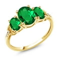thumbnail image 1 of Gem Stone King 10K Yellow Gold Green Simulated Emerald and Diamond Accent 3-Stone Engagement Ring | 1.59 Cttw | Three Stone Wedding Anniversary Gold Promise Ring for Women (Size 6), 1 of 5
