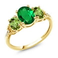 thumbnail image 1 of Gem Stone King 10K Yellow Gold Green Simulated Emerald Green Peridot and Diamond Accent Engagement Ring for Women (1.79 Cttw, Gemstone Birthstone, Size 7), 1 of 4