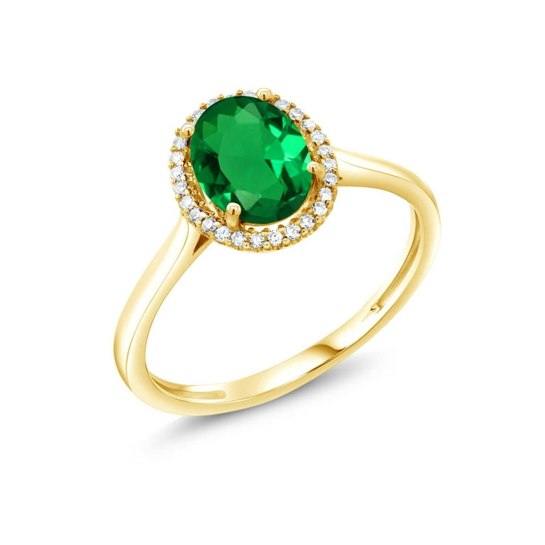 Real 10K Yellow Gold Women's Green Emerald selling & Diamond Accent Gemstone Ring Size 6