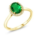 thumbnail image 1 of Gem Stone King 10K Yellow Gold Green Simulated Emerald and Diamond Engagement Ring for Women (1.00 Cttw, Oval 8X6MM), 1 of 6