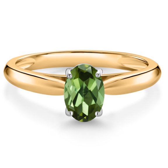 Gem Stone King 10K Yellow Gold Green Tourmaline Solitaire Engagement Ring for Women (0.70 Cttw, Oval 7X5MM, Gemstone October Birthstone, Size 9)