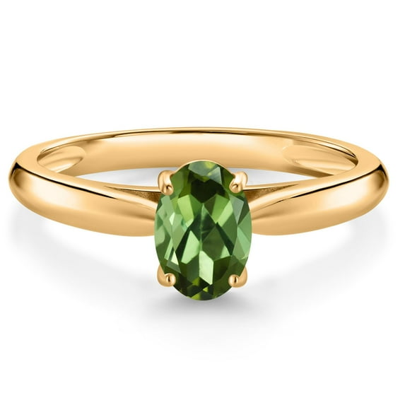 Gem Stone King 10K Yellow Gold Green Tourmaline Solitaire Engagement Ring for Women (0.70 Cttw, Oval 7X5MM, Gemstone October Birthstone, Available in Size 5, 6, 7, 8, 9)