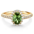 thumbnail image 1 of Gem Stone King 10K Yellow Gold Green Tourmaline and White Lab Grown Diamond Halo Engagement Ring for Women (1.01 Cttw, Gemstone October Birthstone, Oval 7X5MM), 1 of 4