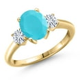 thumbnail image 1 of Gem Stone King 10K Yellow Gold Green Turquoise and White Moissanite Engagement Ring for Women | 1.96 Cttw | Oval 9X7MM | Gemstone Birthstone | Size 7, 1 of 7