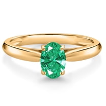 Gem Stone King 10K Yellow Gold Green Zirconia Solitaire Engagement Ring for Women (0.76 Cttw, Oval 7X5MM, Gemstone Birthstone, Size 7)