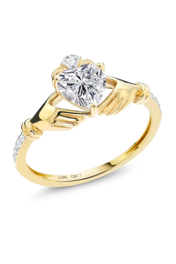 10K Yellow Gold IGI Certified Lab Grown Diamond Irish Celtic Claddagh Engagement Ring for Women | 1.09 Cttw | Center Diamond Heart Shape 1 Ct | E-F Color | VS1-VS2 Clarity | Size 9