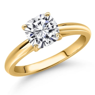 Gem Stone King 10K Yellow Gold IGI Certified Solitaire Engagement Ring for Women | 1.00 Cttw | Cushion | D-E Color | VS1-VS2 | Size 9