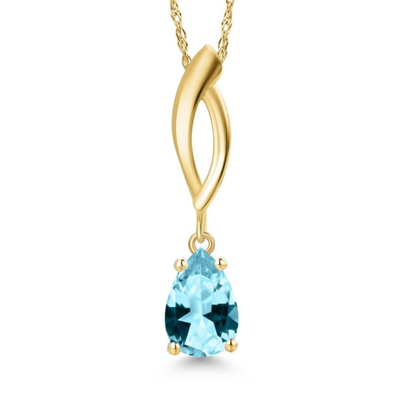Gem Stone King 10K Yellow Gold Ice Blue Topaz Pendant Necklace for Women | 1.00 Cttw | Gemstone November Birthstone | Pear Shape 8X5MM | With 18 inch Chain