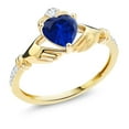 thumbnail image 1 of Gem Stone King 10K Yellow Gold Irish Celtic Claddagh Blue Created Sapphire and Diamond Accent Women Ring (0.86 Cttw, Available in Size 5, 6, 7, 8, 9), 1 of 5